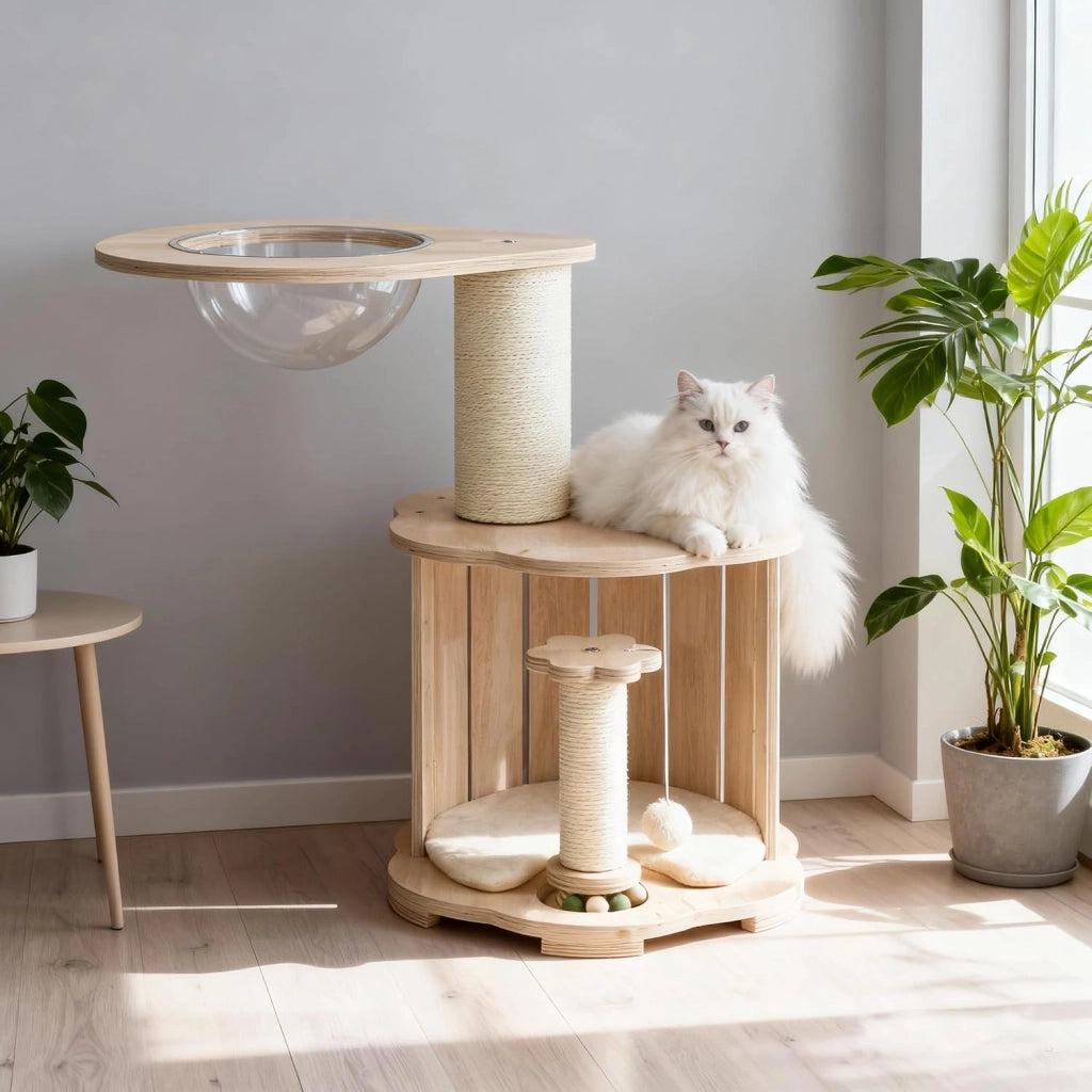 Albero tiragraffi 73 cm con tronco spesso 14 cm, capsula stanza, grotta, colonna tiragraffi, giocattolo e palla da appendere, albero per gatti e gatti