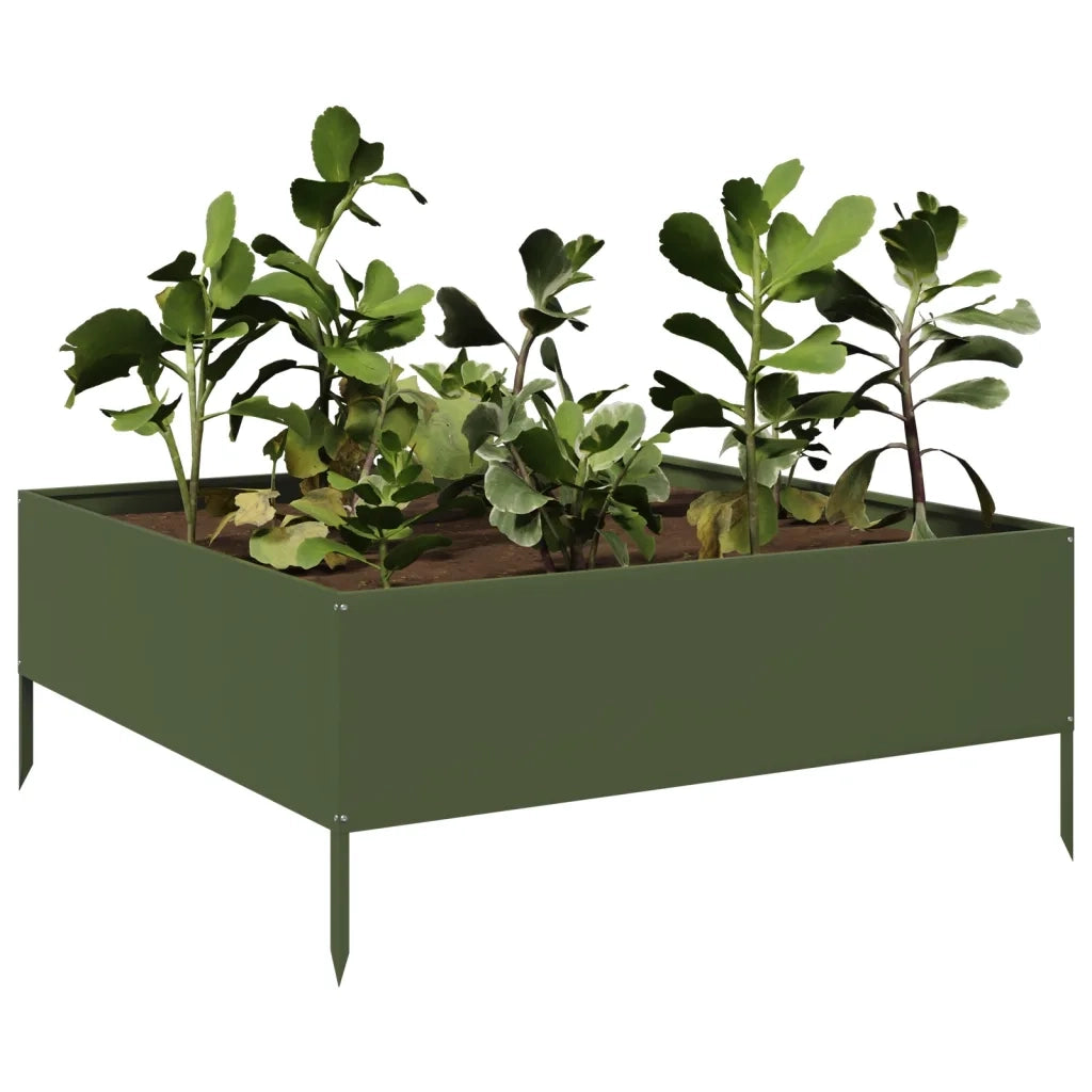 Fioriera Rialzata Giardino-Vaso da Esterno-Supporto per Vaso Verde Oliva 100x100x25 cm Acciaio
