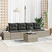 Set Divano da Giardino 5 Pezzi con Cuscini Grigio Chiaro Polyrattan