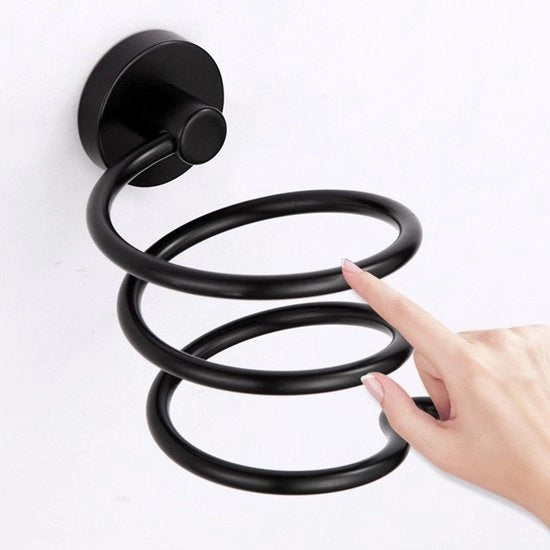Supporto per asciugamani, supporto per asciugacapelli, attacco per parete, struttura a spirale in alluminio, finitura nera, spazio di stoccaggio Adatto per bagno e doccia