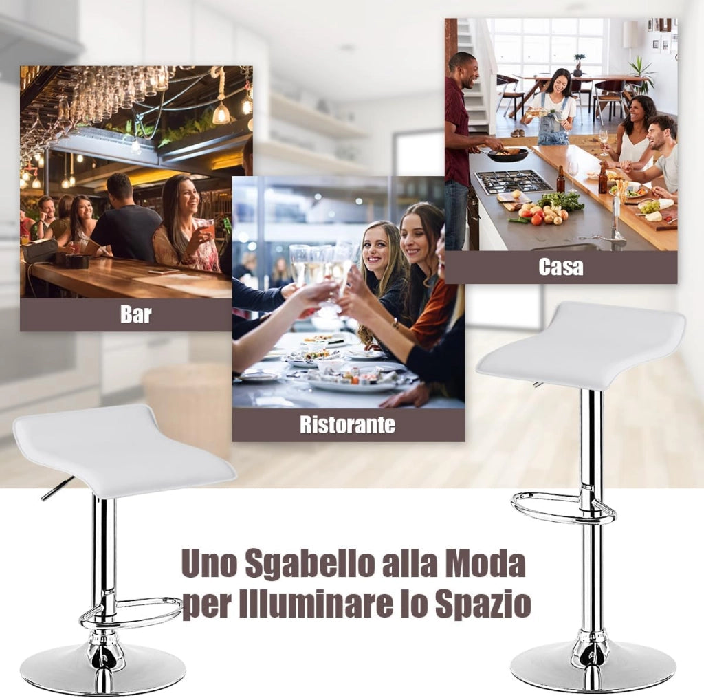 Set di 2 Sgabelli Girevoli da Bar, Sgabello Regolabile in Altezza per Bar, Rotazione a 360°, Sgabelli da Bar senza Braccioli, con Poggiapiedi, Portata 120 kg (Bianco)