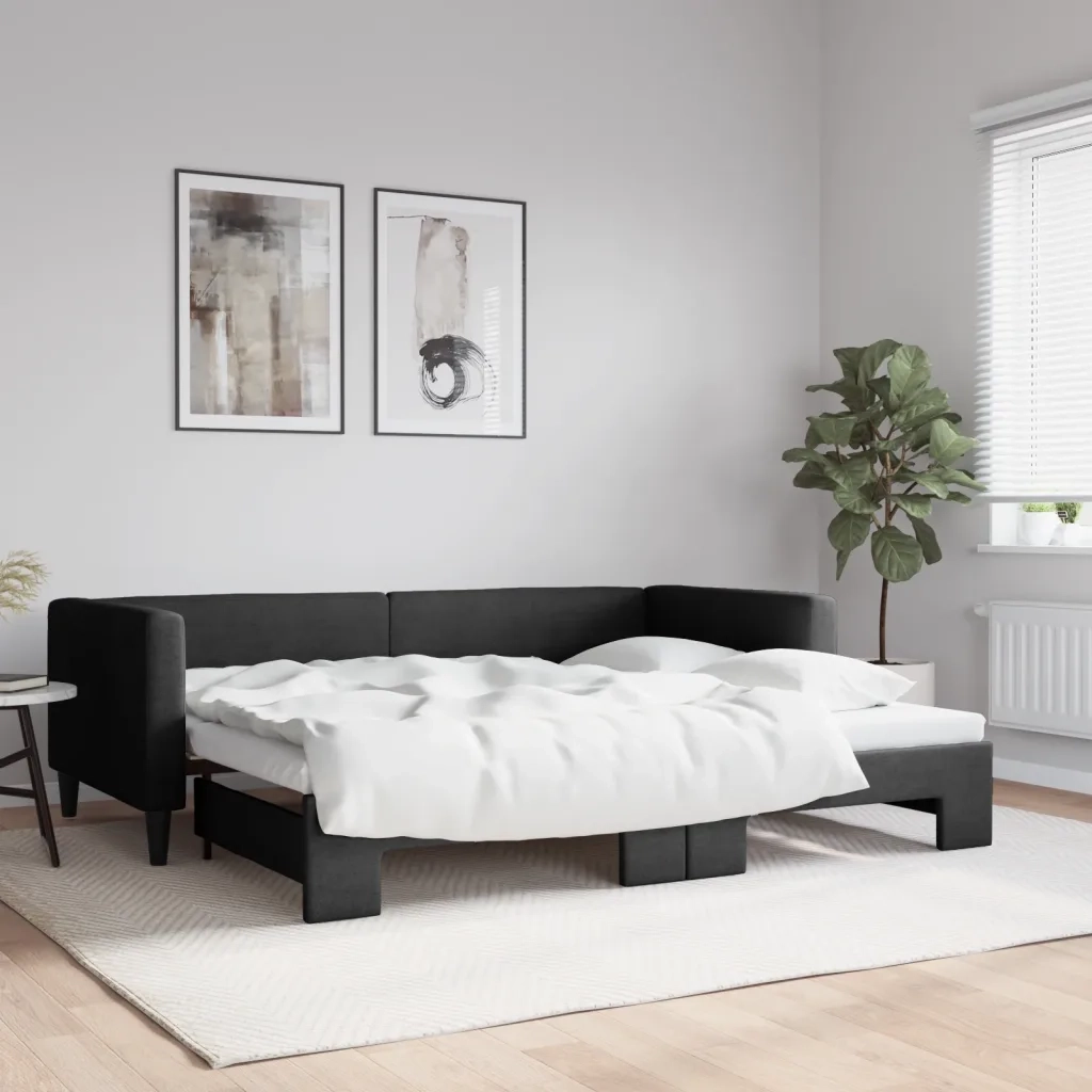 Divano Letto con Letto Estraibile-Sofa Letto-Daybed Nero 90x190 cm in Tessuto 831556