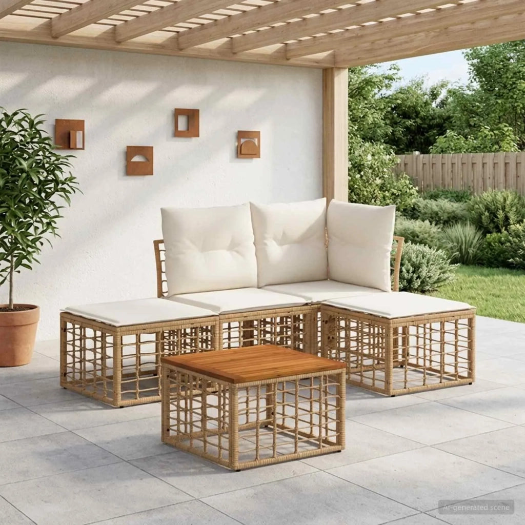 Set di divani da esterno 5 pcs Naturale e Bianco Crema 3437446