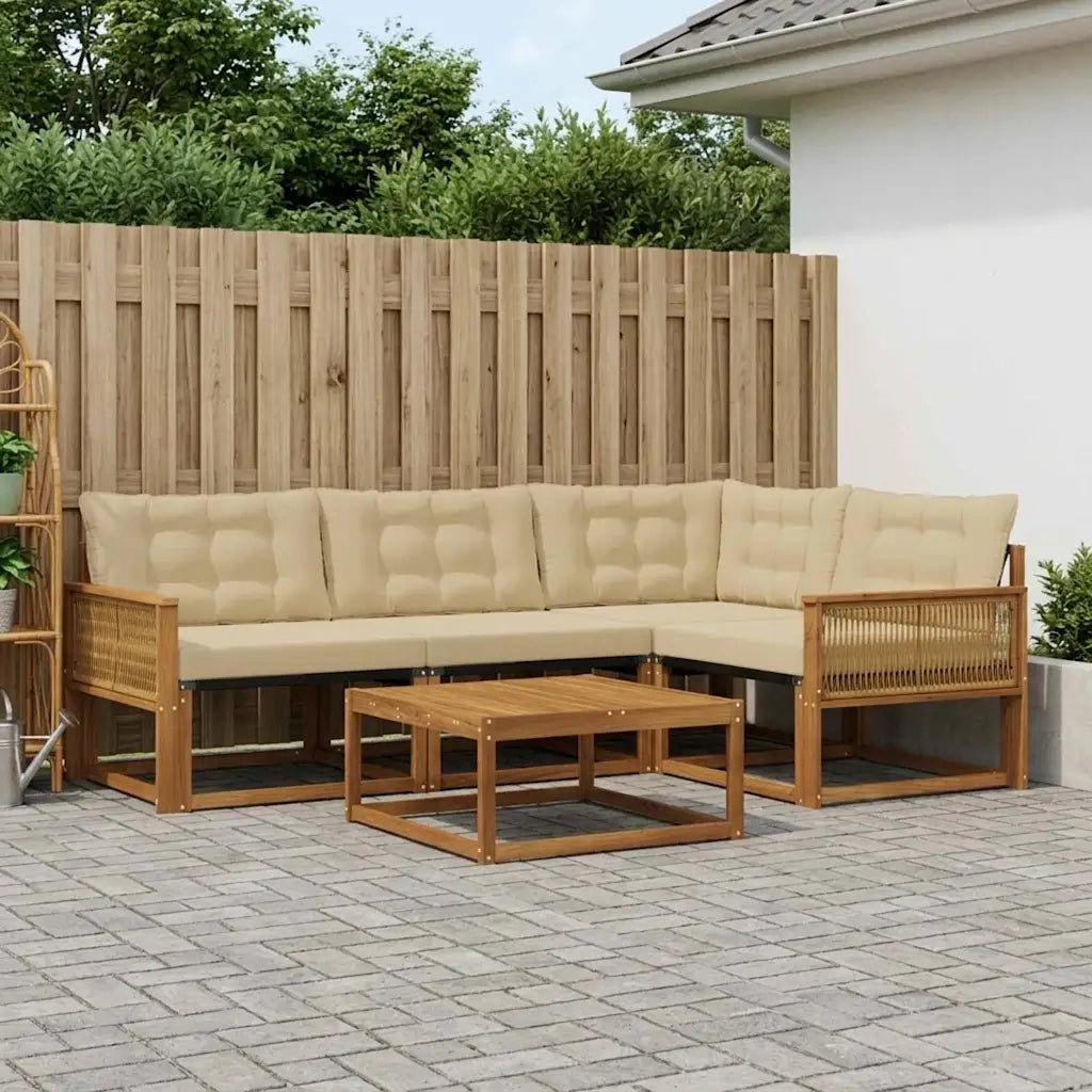 Set di divani da esterno con cuscino 5 pcs Naturale e Beige 3381413