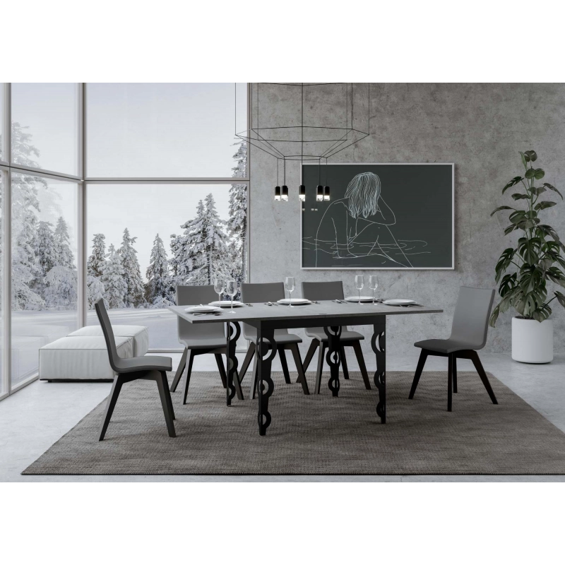 Tavolo apribile 90x90/180 cm Karamay Libra telaio Antracite - Cemento