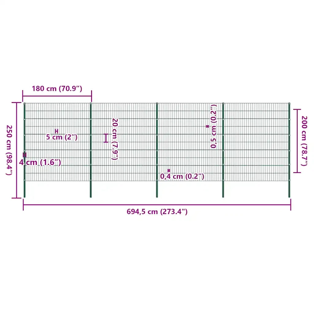 Pannello di recinzione con pali in ferro 867x200 cm verde 278683