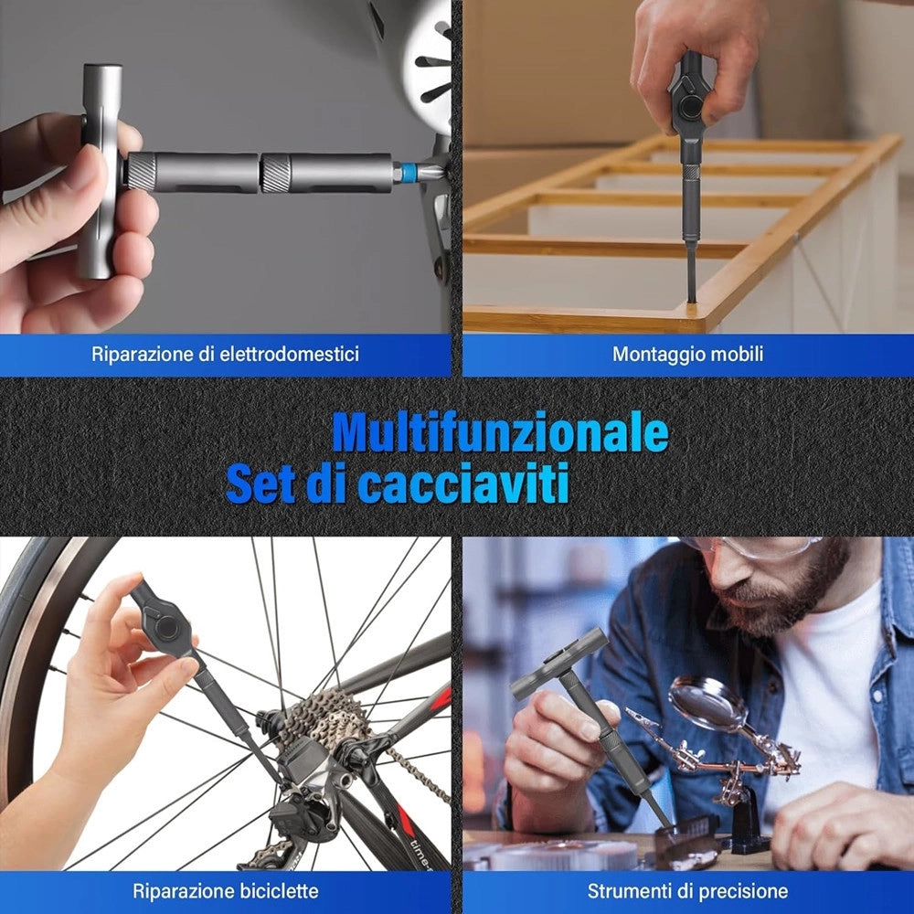 Trade Shop - Kit Cacciaviti A Cricchetto 24in1 Di Precisione Con 24 Punte Manico Rimovibile Riparazioni -