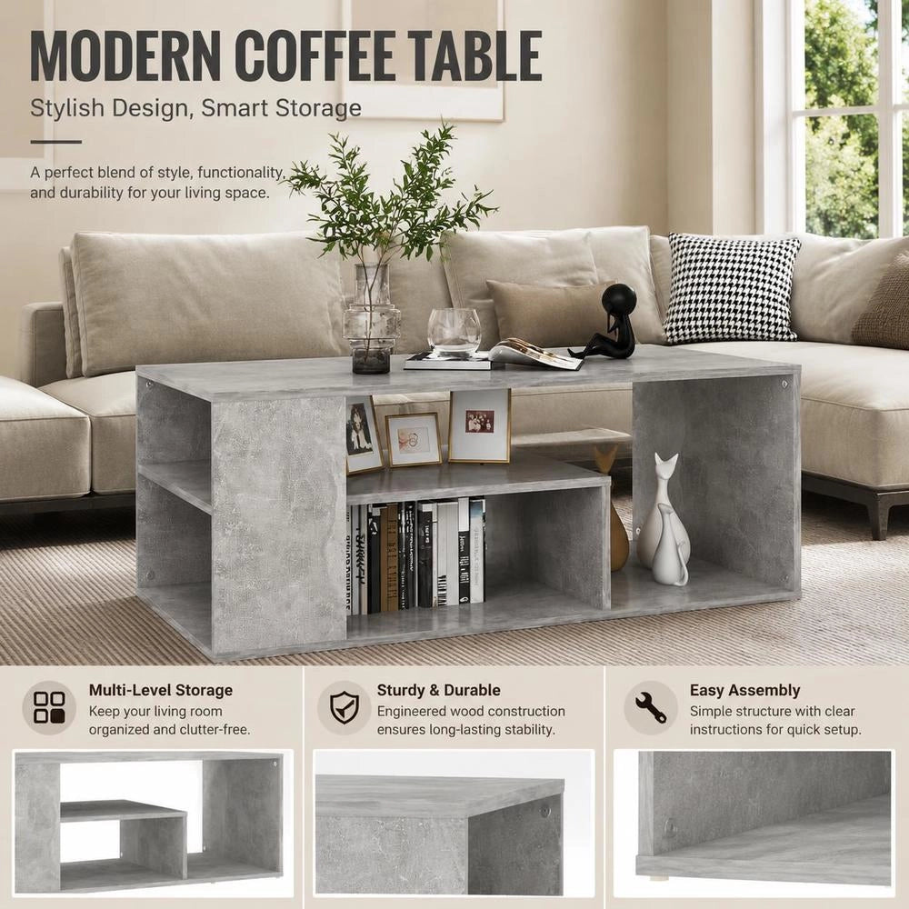 Coffee Table Concrete Grey 100x50x40 Cm Wood Material