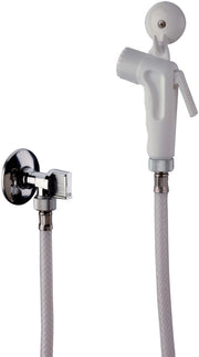Set doccetta bidet eco con doccia a pulsante bianca, flessibile, rubinetto e gancio bianco