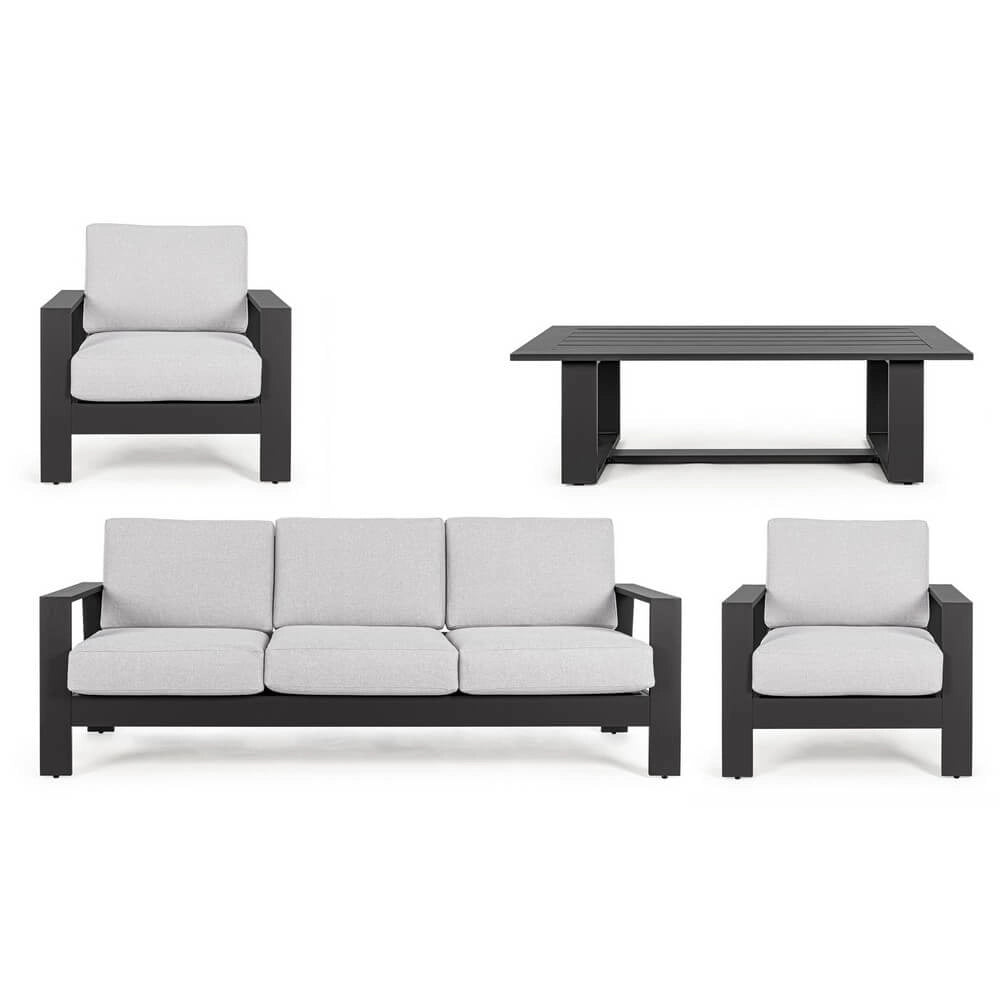 Set salotto 4 posti da esterno con cuscini in alluminio effetto legno - BALTIC