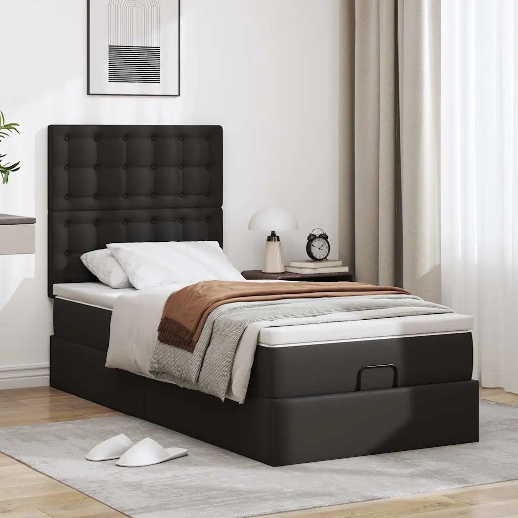 Struttura Letto Pouf con Materasso Nero 100x200 cm Similpelle 3313835