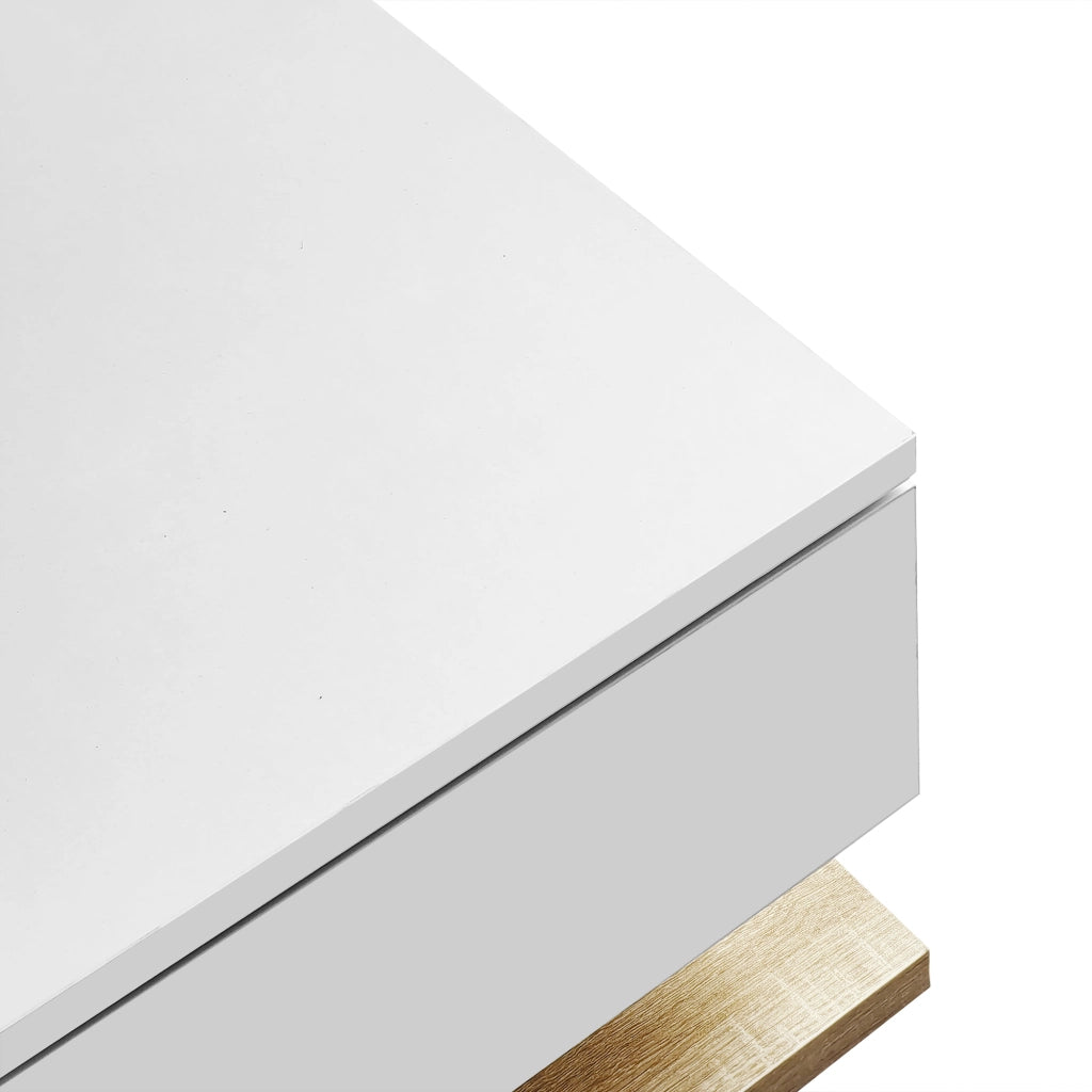 TAVOLINO DA SALOTTO 105x55 cm Bianco lucido e legno con vetro e LED