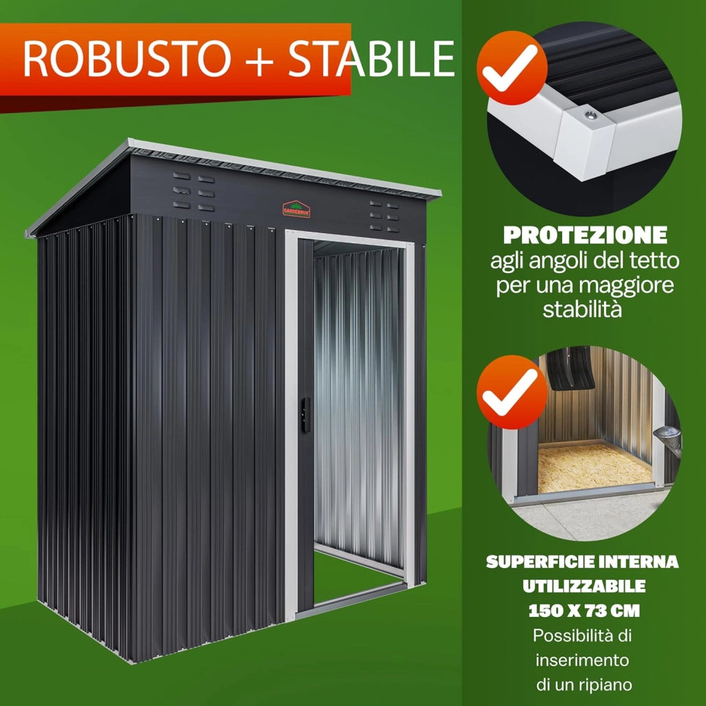 Casetta da Giardino Porta Attrezzi 185x165x90cm 1,5m² con Porta Scorrevole Armadio da Esterno in Metallo