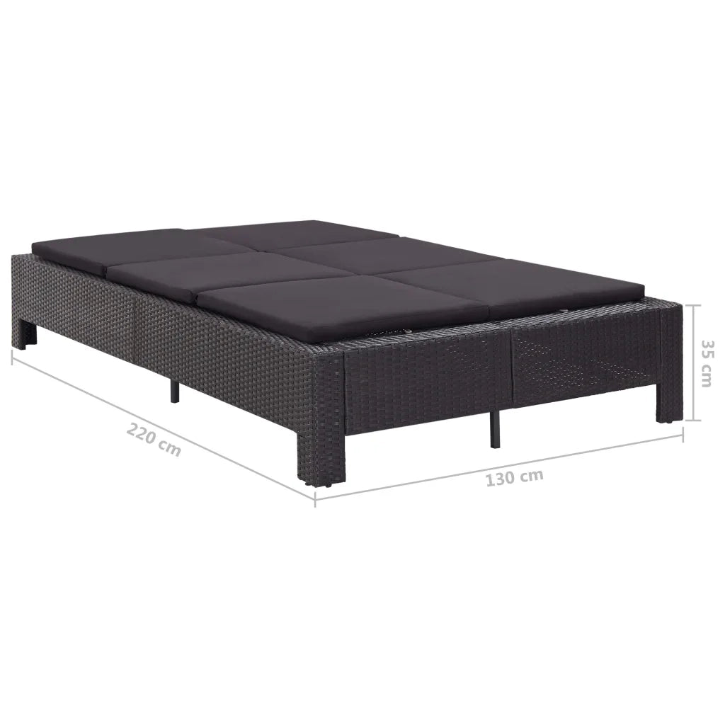Lettino Prendisole a 2 Posti con Cuscino Nero in Polyrattan 46241