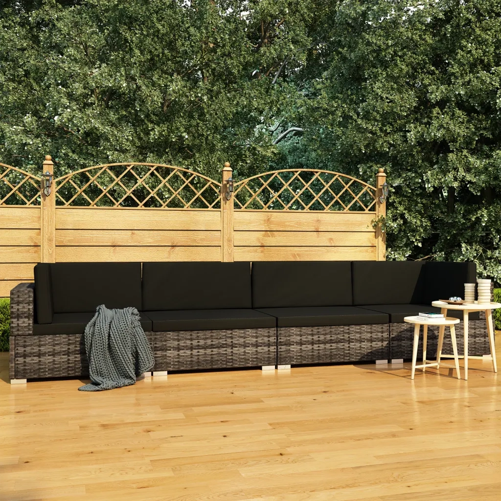 Set Divani da Giardino 4 pz | Set Salotto da Giardino con Cuscini in Polyrattan Grigio
