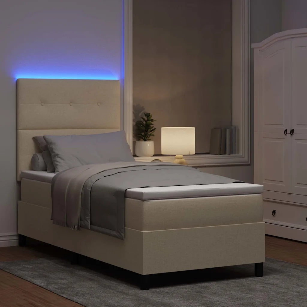 Letto a molle con materasso con led Crema 100 x 200 cm Tessuto