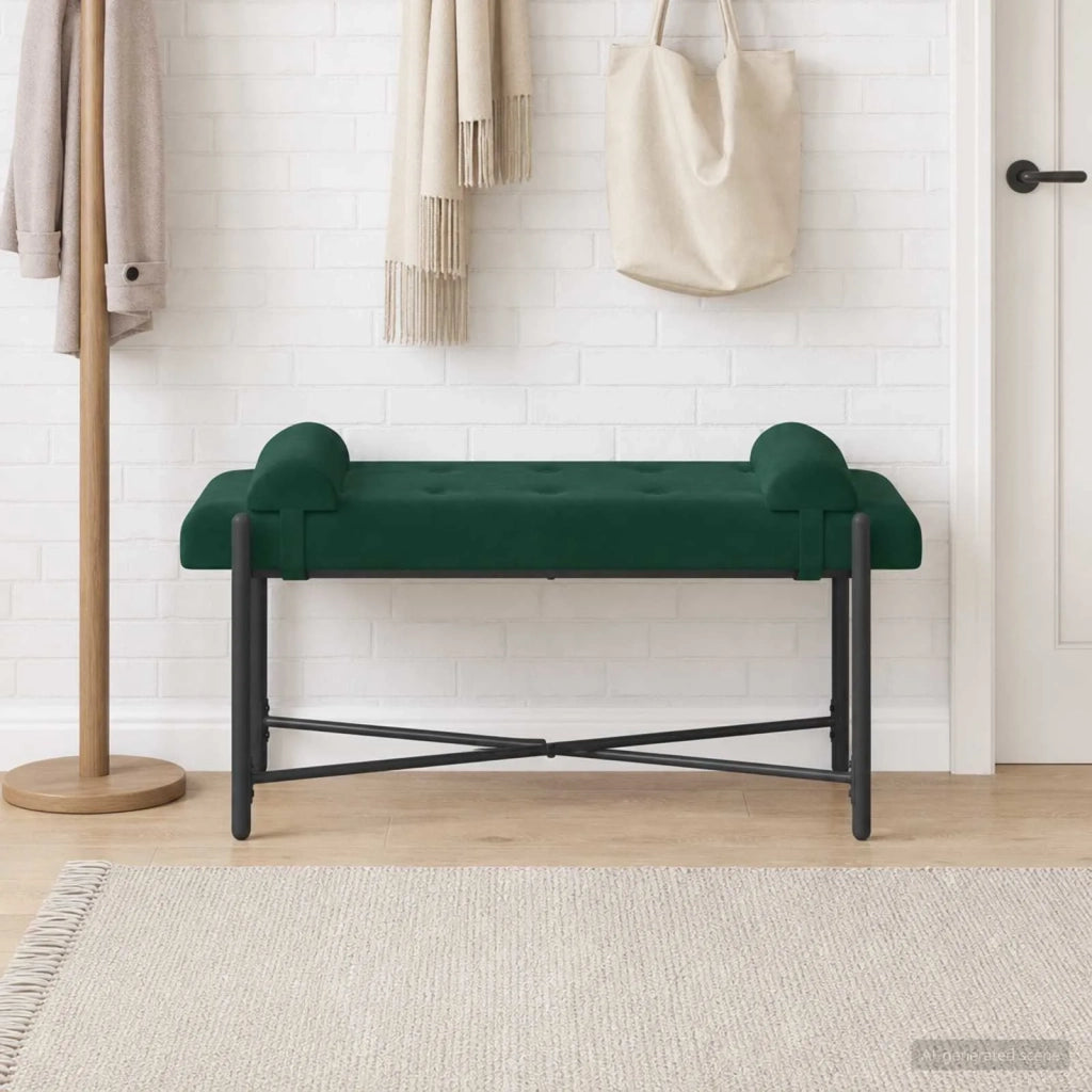 Panchina con bottoni e cuscini Verde Scuro 110 x 40 x 46 cm 42038387