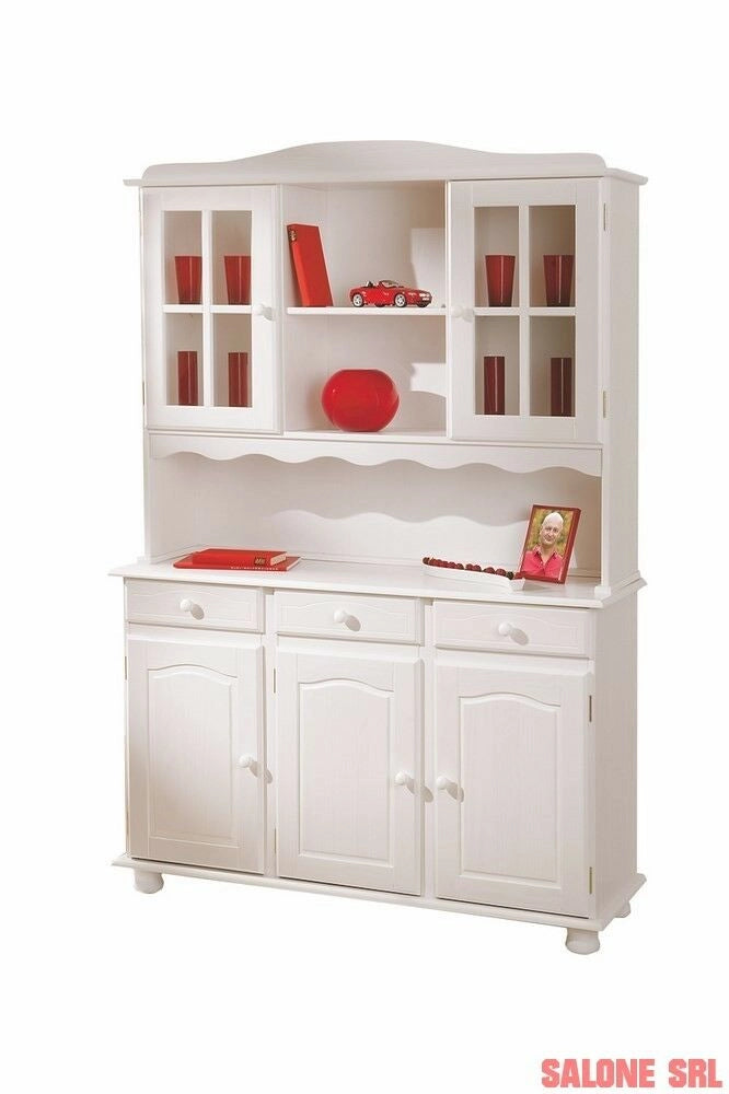 MOBILE CREDENZA SIENA 130x43/32x198H PINO MASSELLO VERNICIATO AD ACQUA BIANCO