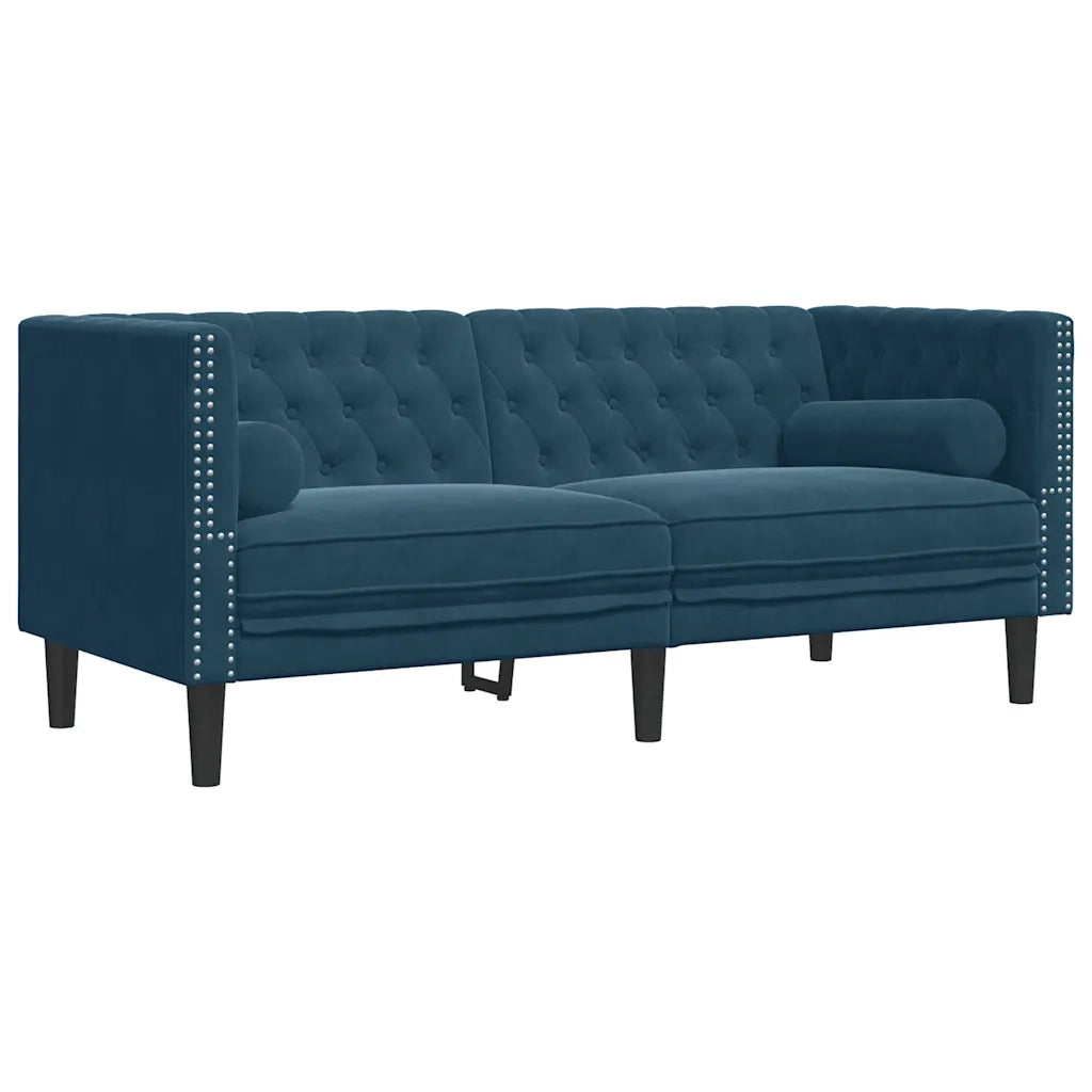 vidaXL Set Divani Chesterfield 3pz con Cuscini Blu Velluto
