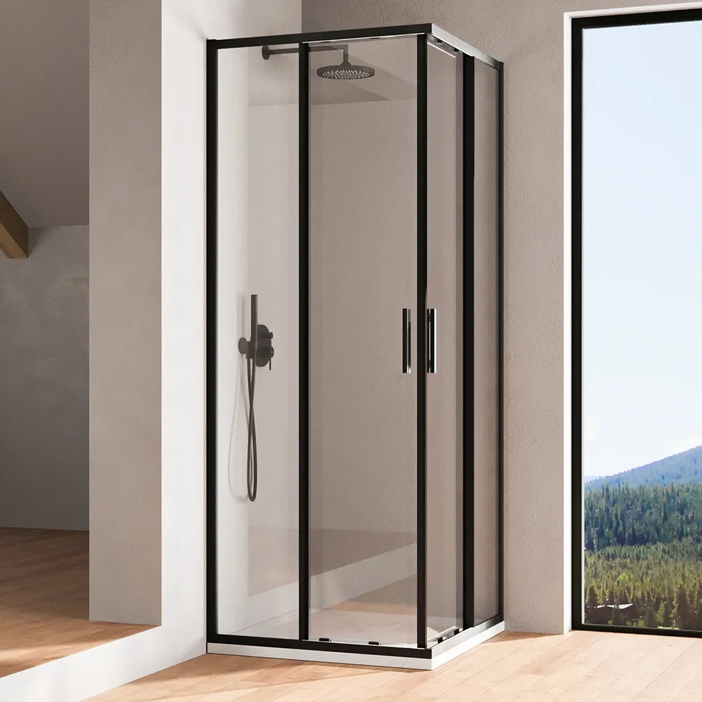 Box doccia angolare 80x100cm con profili nero opaco slim vetro 6mm trasparente h190 | Portofino