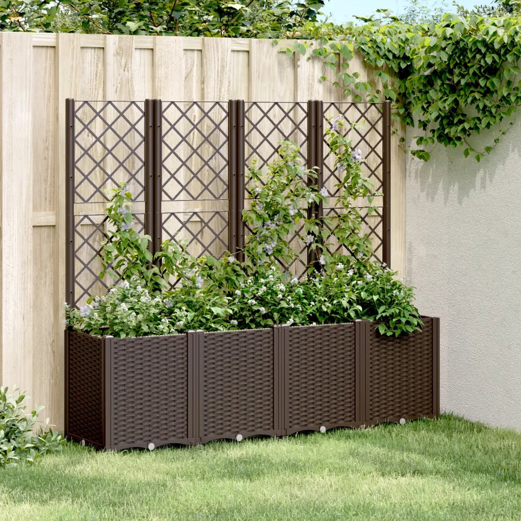 Fioriera | Cassetta per fiori | Vaso da Giardino con Traliccio Marrone 160x40x140 cm in PP