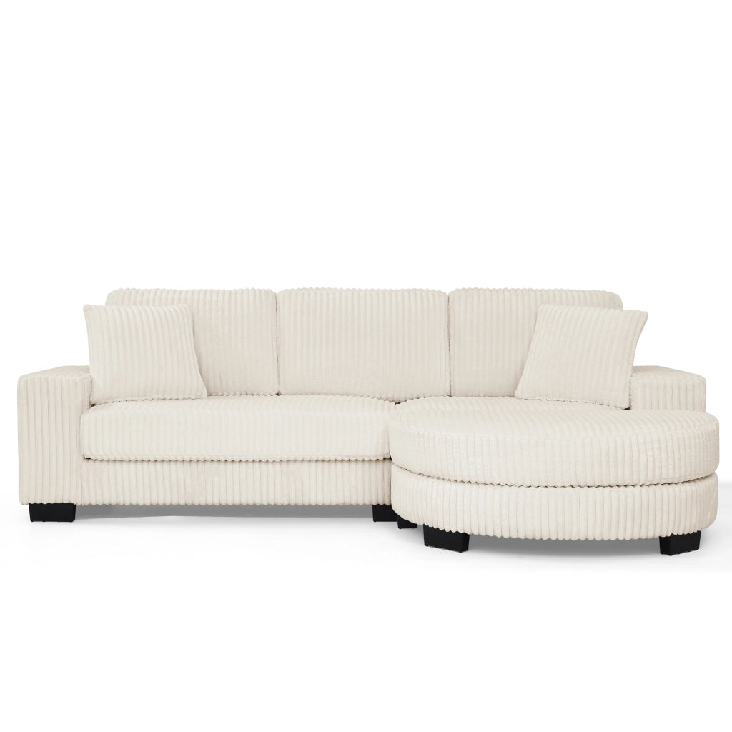 Divano Angolare 4 Posti con Poggiapiedi ¨C MINIMAL ¨C Velluto a Coste Beige, 256x134x89 cm
