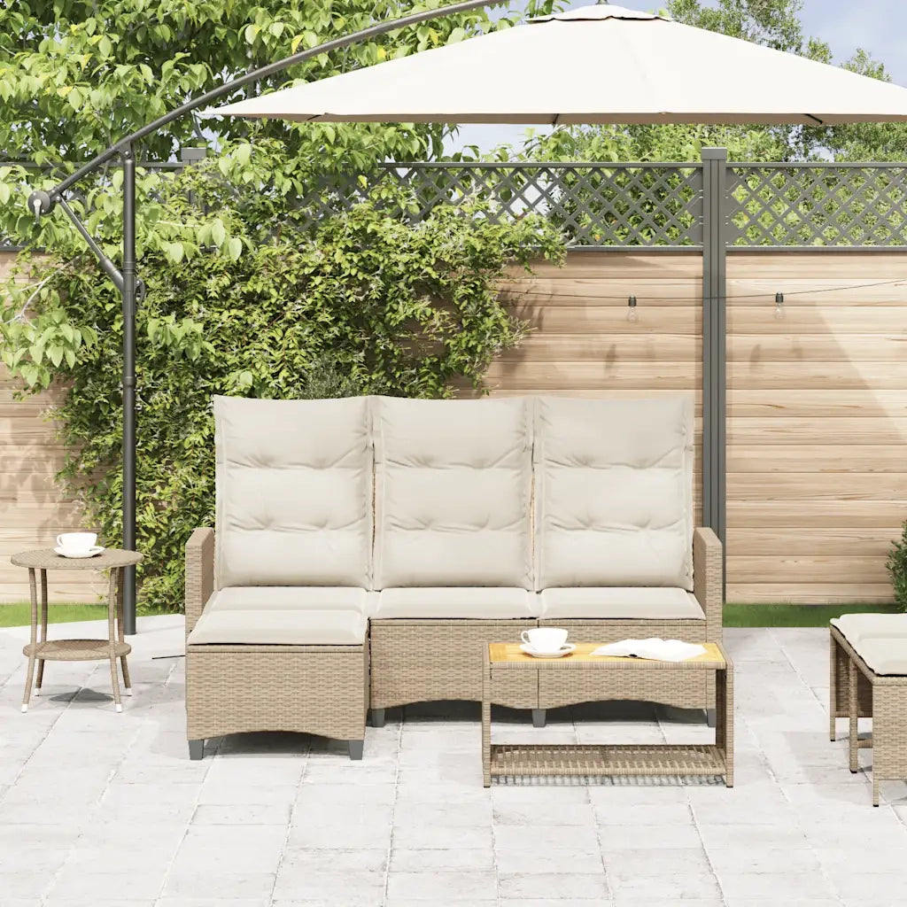 Divano da Giardino Reclinabile con Cuscini a L-Sofa da Giardino Beige Polyrattan 358954