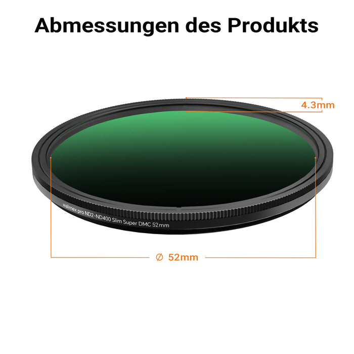 ND2-ND400 Fader Slim 52 mm Filtro nd variabile grigio con 9 stop, filtro a densità neutra con rivestimento a 18 strati, per obiettivo fotografico, con montatura slim da 4,3 mm