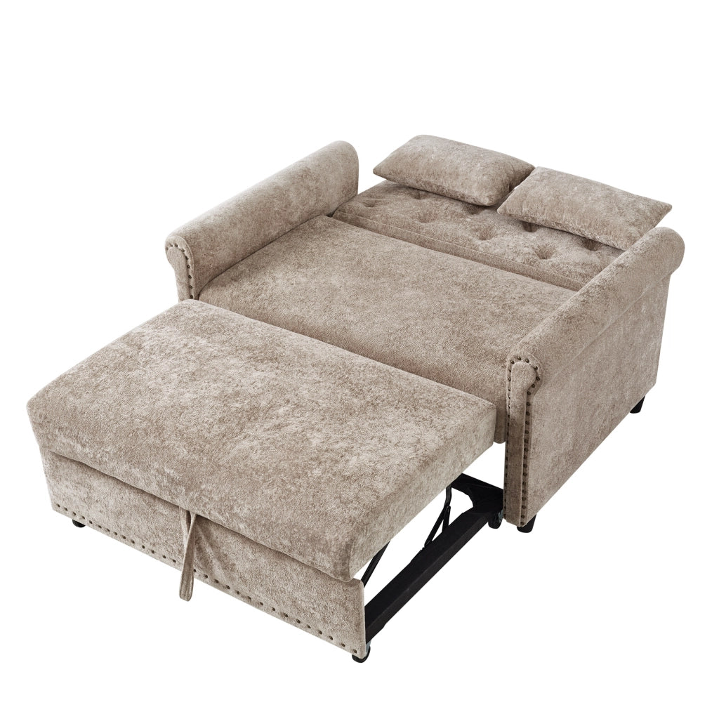 Divano letto 2 posti ¨C Minimal ¨C tessuto chenille beige con 2 cuscini