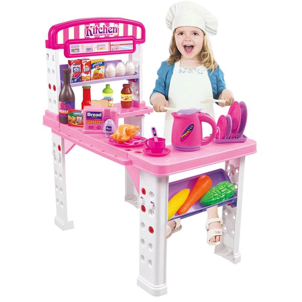 Trade Shop - Playset Cucina Giocattolo Bambini Banco Estensibile Numerosi Accessori Gioco -