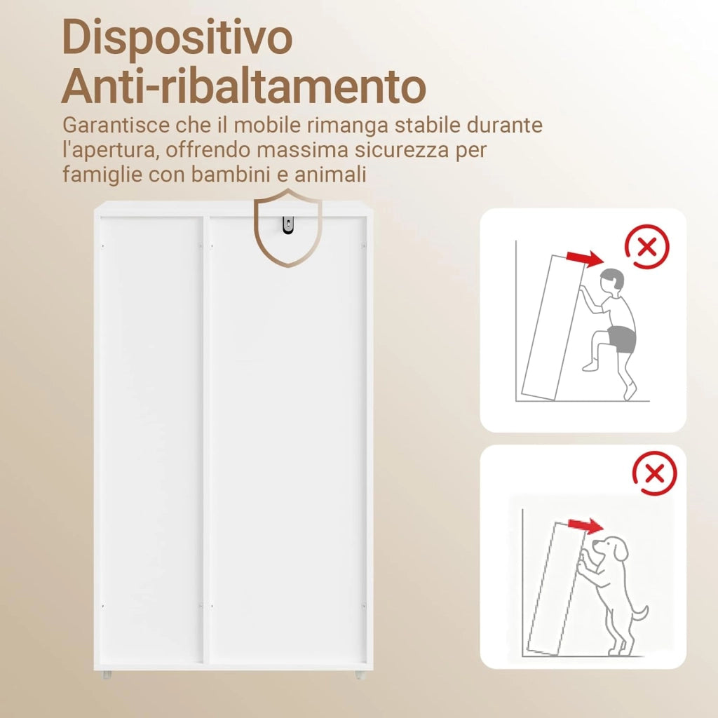 Mobile Lavanderia con Cesto Portabiancheria e 2 Cassetti in Tessuto - Mobiletto Bagno Salvaspazio Armadietto Bagno Bianco Mobile Salvaspazio 50x30x105 cm BZR218-W