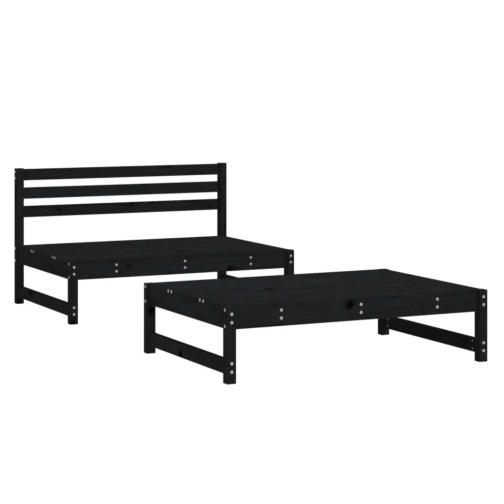 Salotto da Giardino-Set Salotto da Giardino 2 pz Nero in Legno Massello di Pino