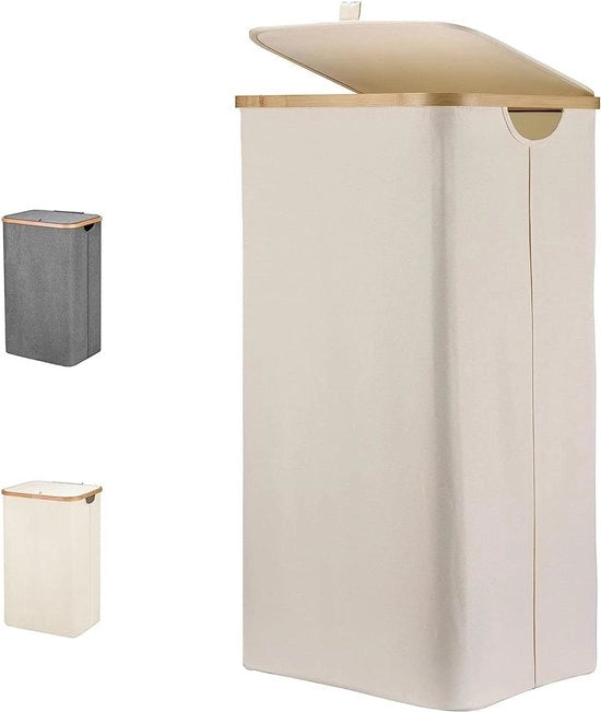 Wastino grigio con coperchio e contenitore di raccolta - 100 litri - sacco lavanderia rimovibile - pieghevole - crema