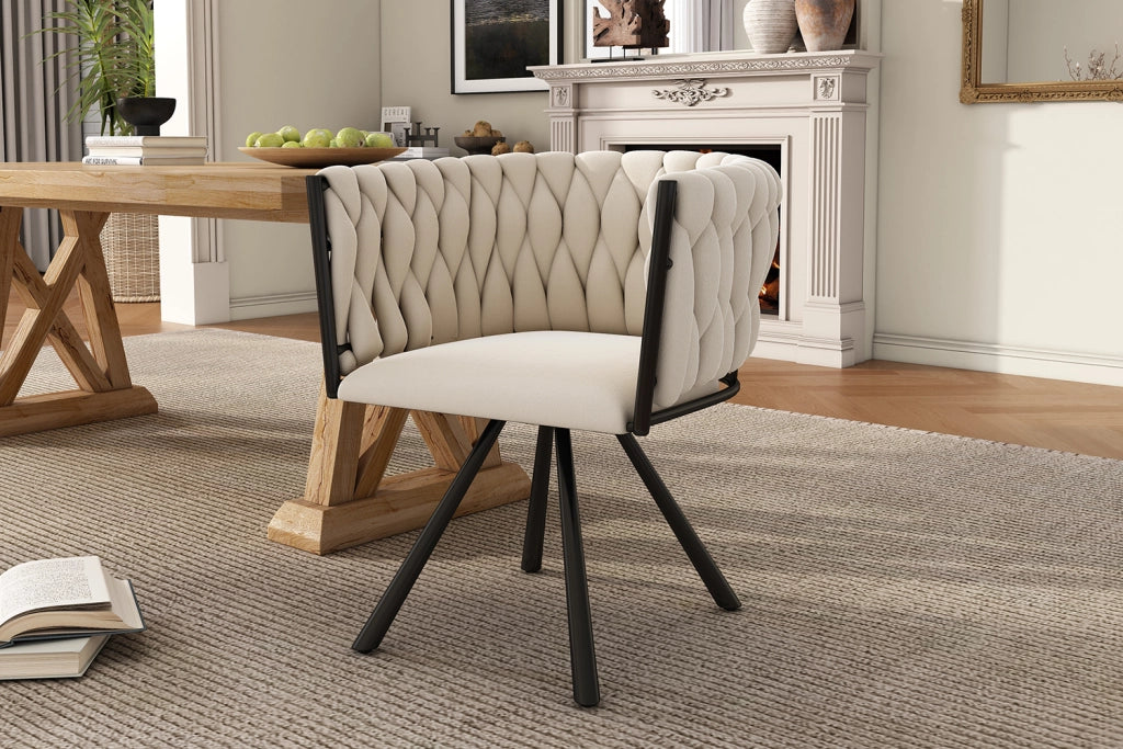 Sedia da pranzo set da 4 girevole a 360 gradi con schienale ergonomico e struttura in metallo velluto beige