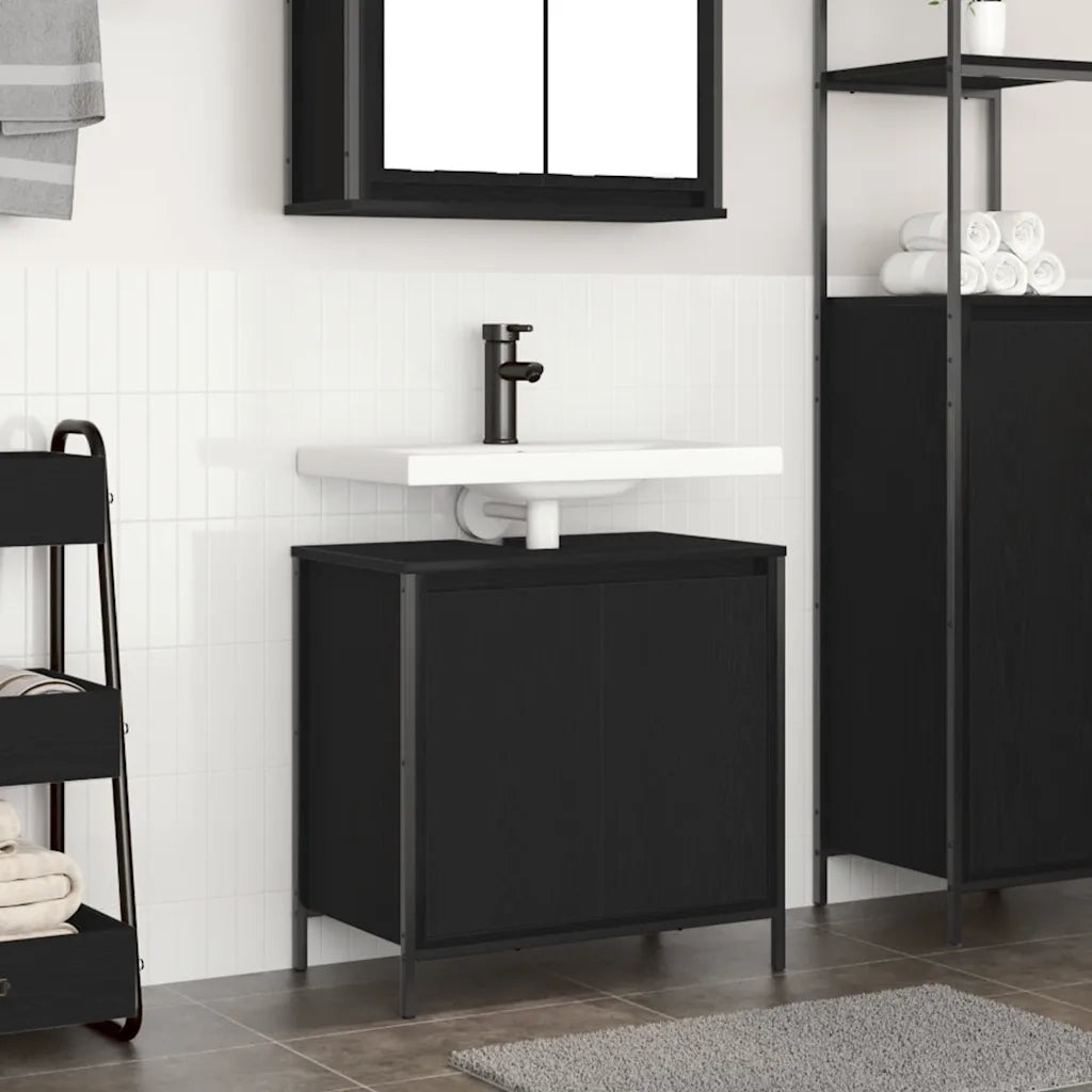 Mobile Lavabo da Bagno-Armadietto da bagno Nero 60x34,5x60 cm