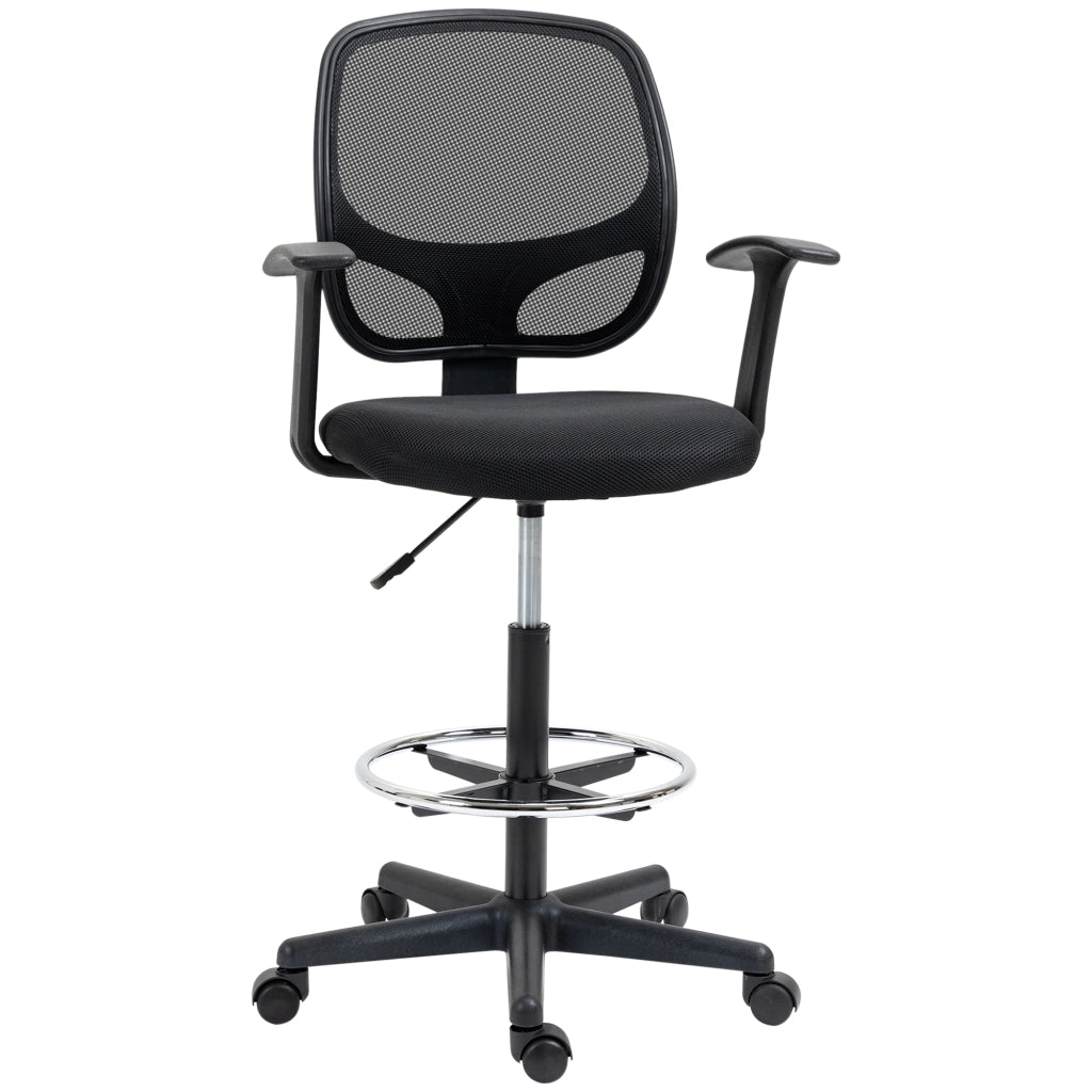 Sedia da ufficio ergonomica girevole con altezza regolabile poggiapiedi schienale in mesh e schiuma nera