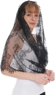 Slender Mantilla in Tulle Nero - 80x56cm - Spandex - Resistent allo Sforzo - Comodo - Adatto per Feste - Velata da Sposa