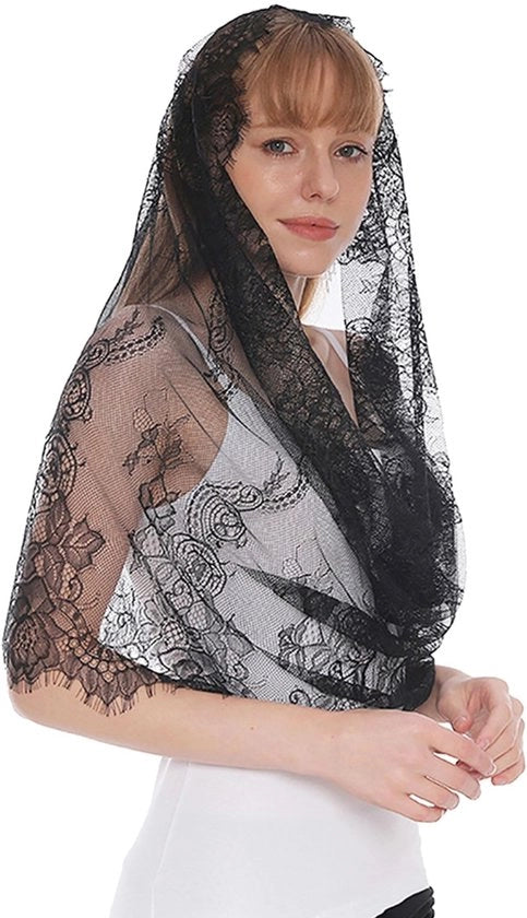 Slender Mantilla in Tulle Nero - 80x56cm - Spandex - Resistent allo Sforzo - Comodo - Adatto per Feste - Velata da Sposa