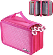 72 Conteggio Tasca per Grafite con Slot Colorati - Grande Capacità Organizzatore per Grafite Multistrato con Cerniera (Rosso Rosa) - Moderno e Funzionale