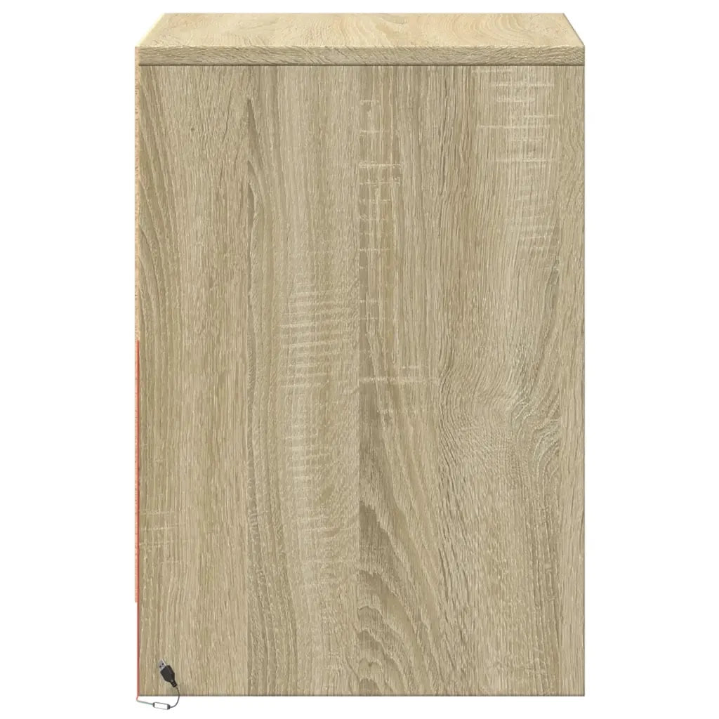 Set di 2 Comodini | Armadio da Notte | Mobiletto da notte con Luci LED Rovere Sonoma in Legno Multistrato