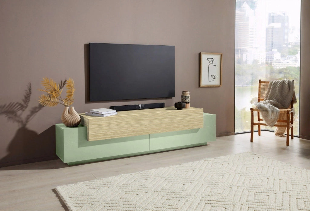 Cassino, Mobile Porta tv 3 Ripiani Made in Italy, 200x45x51.5h cm Verde