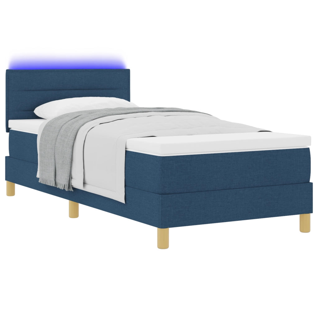 Letto Box Spring con Materasso & LED Blu 90x200 cm Tessuto