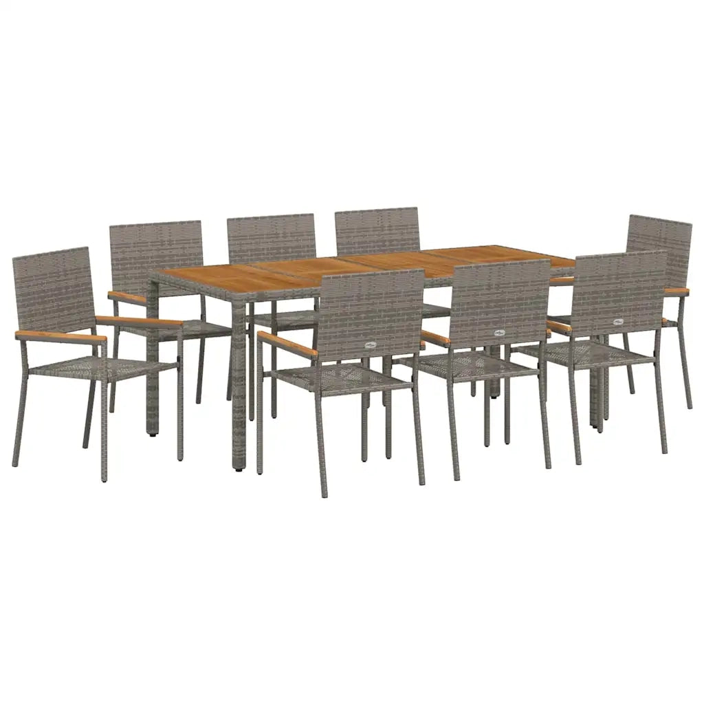 Set da Pranzo per Giardino 9 pcs Grigio polyrattan 3365413