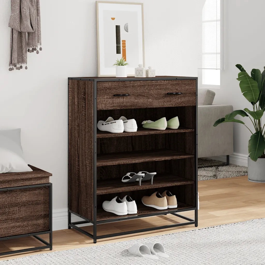 Scarpiera | Mobile per scarpe Rovere Marrone 75x38x97,5cm Legno Multistrato Metallo