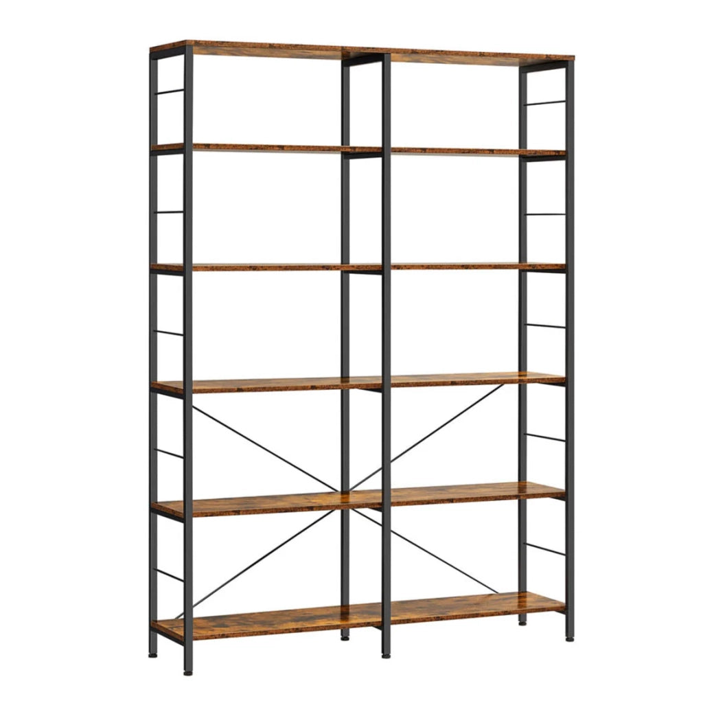 Libreria a 6 ripiani 30 x 120 x 1725 cm stile industriale per soggiorno ufficio balcone cucina marrone 12_0004184