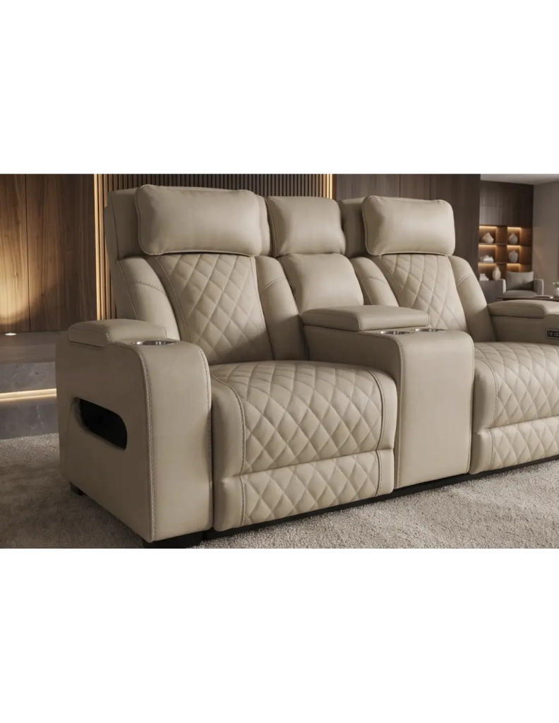 Divano cinema DOMUS 2 posti relax elettrico in similpelle – Beige – 190 x 101 x 103 cm