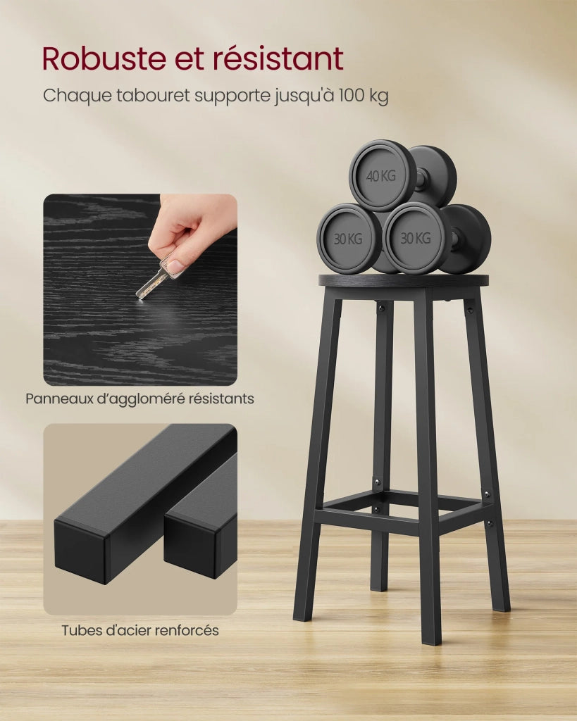 Set di 2 sgabelli alti da bar sedie da cucina struttura in acciaio altezza 65 cm montaggio facile stile industriale nero 12_0007762