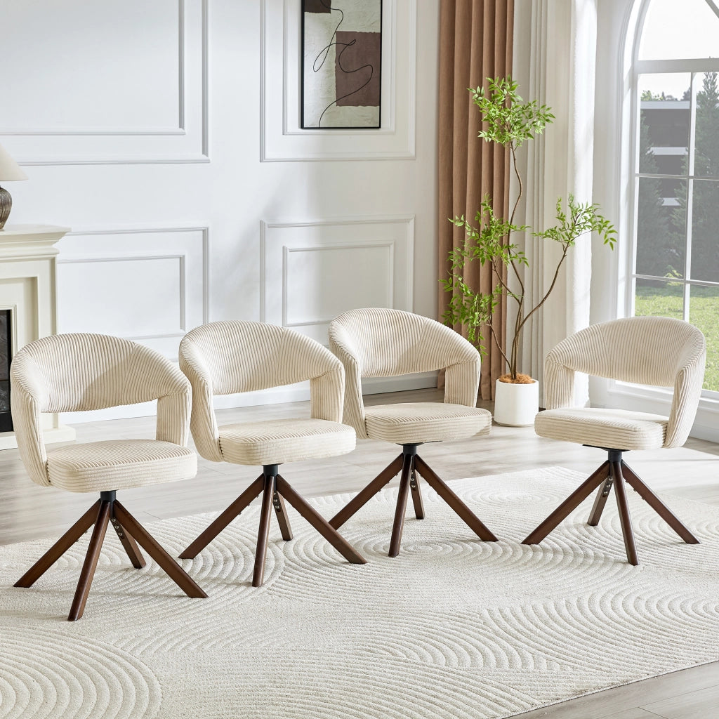 Sedie da Pranzo Girevoli Retro Set 2 ¨C MINIMAL ¨C Crema, Gambe in Legno Massello Noce