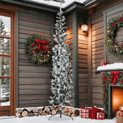 Albero Natale Artificiale Sottile a Met¨¤ Neve Fioccata-Albero Natalizio 210 cm