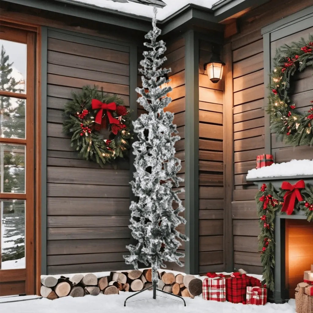 Albero Natale Artificiale Sottile a Met¨¤ Neve Fioccata-Albero Natalizio 210 cm